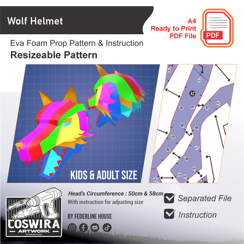 Wolf Helmet Basic Pattern Template – EVA Foam Pattern for Cosplay & DI ...