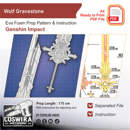 Wolf’s Gravestone Prop Pattern Template – EVA Foam Pattern for Cosplay & DIY Builds Inspired by Genshin Impact