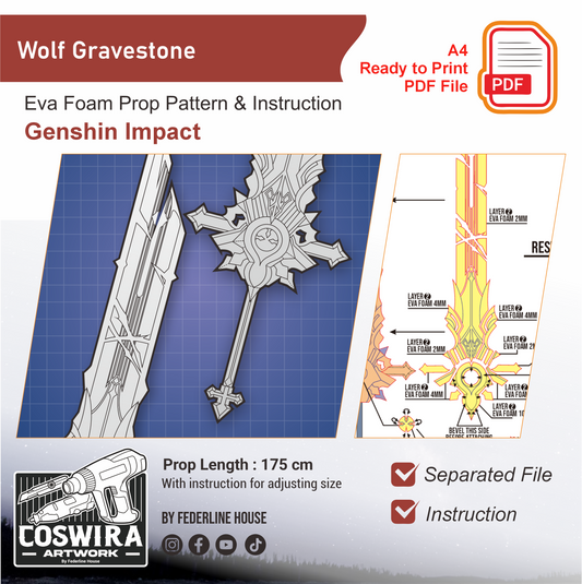 Wolf’s Gravestone Prop Pattern Template – EVA Foam Pattern for Cosplay & DIY Builds Inspired by Genshin Impact