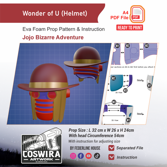 Wonder of U Helmet Prop Pattern Template – EVA Foam Pattern for Cosplay and DIY Builds Inspired by JoJo's Bizarre Adventure