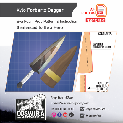 Xylo Fobartz Dagger Prop Pattern Template – EVA Foam Pattern for Cosplay and DIY Builds Inspired by Sentenced to Be a Hero Anime
