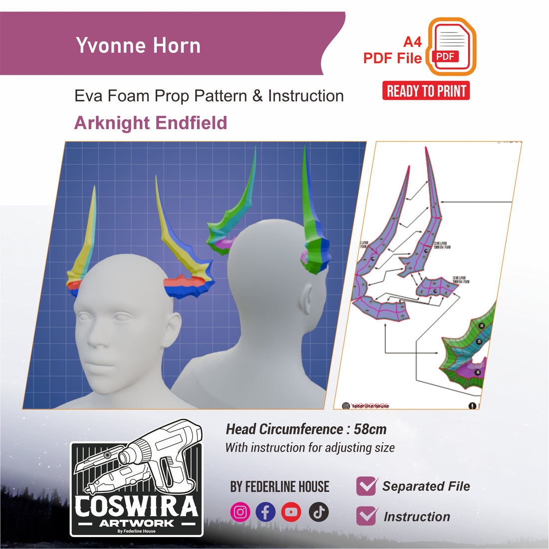 Yvonne Horn Prop Pattern Template – EVA Foam Pattern for Cosplay and D ...