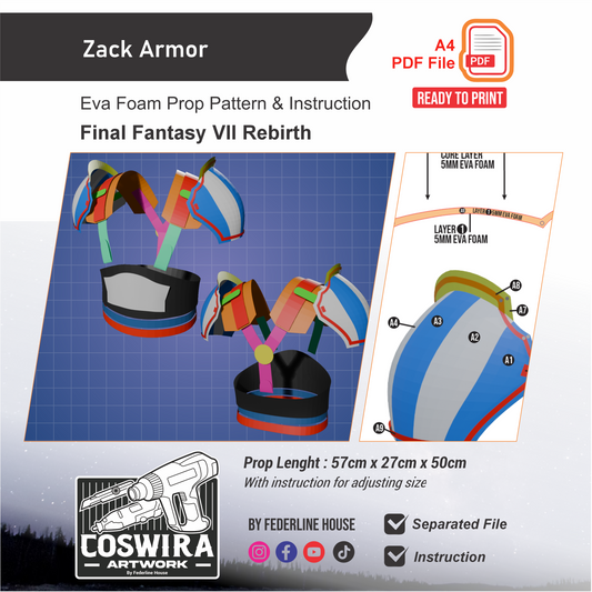 Zack Shoulder Armor & Waist Strap Prop Pattern – EVA Foam Template for Cosplay & DIY Builds Inspired by Final Fantasy