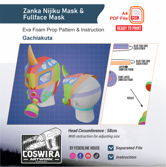 Zanka Nijiku Mask & Full Face Mask Prop Pattern Template – EVA Foam Pattern for Cosplay and DIY Builds Inspired by Gachiakuta Anime