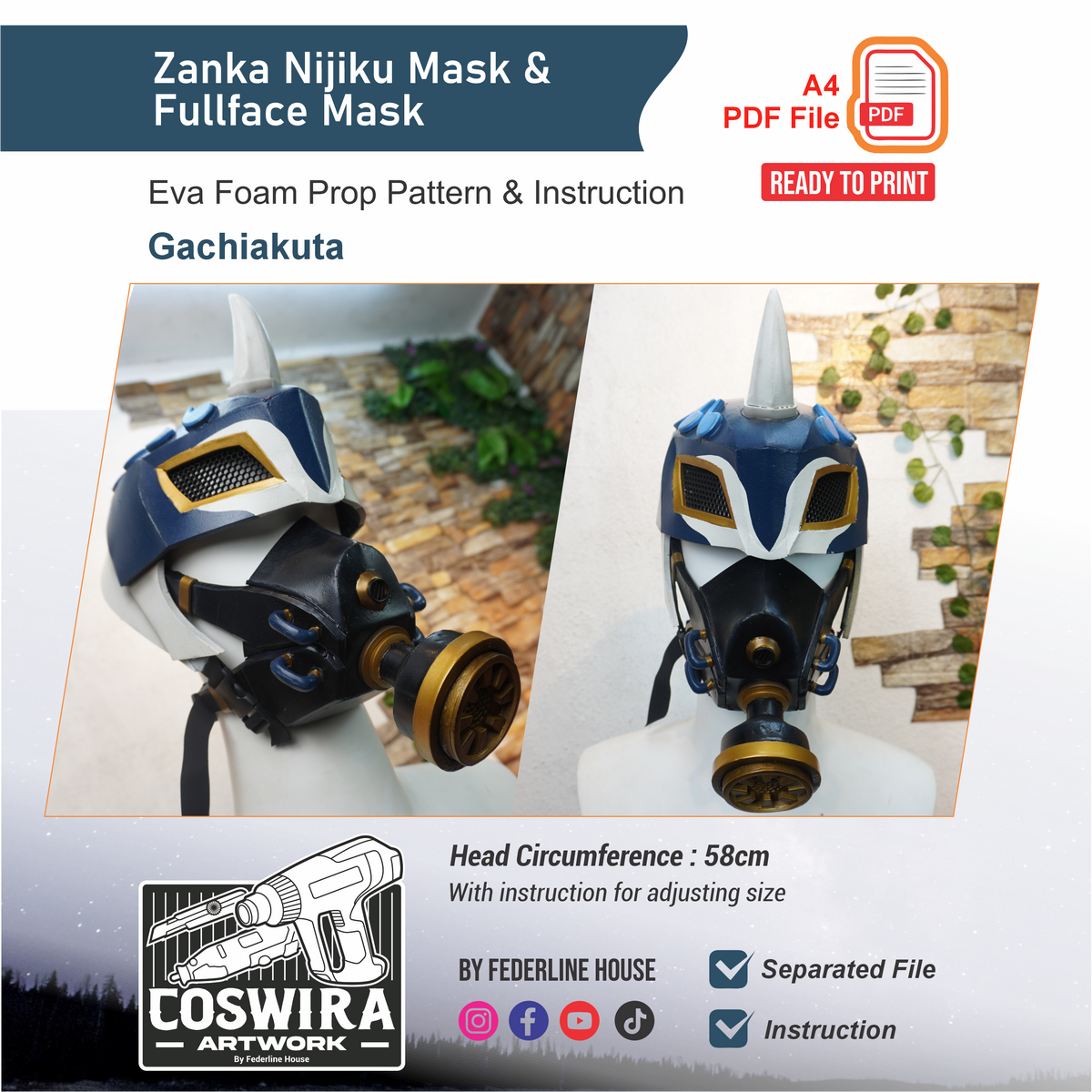 Zanka Nijiku Mask & Full Face Mask Prop Pattern Template – EVA Foam Pattern for Cosplay and DIY Builds Inspired by Gachiakuta Anime