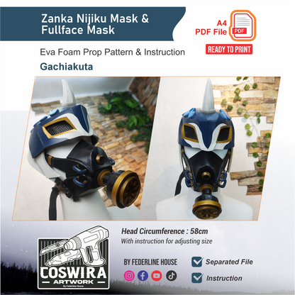 Zanka Nijiku Mask & Full Face Mask Prop Pattern Template – EVA Foam Pattern for Cosplay and DIY Builds Inspired by Gachiakuta Anime