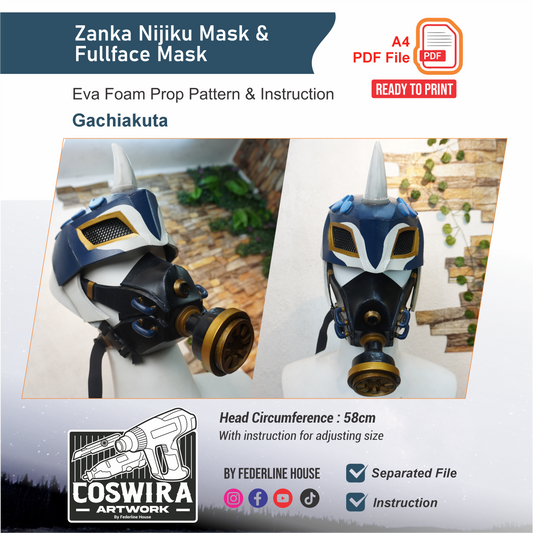 Zanka Nijiku Mask & Full Face Mask Prop Pattern Template – EVA Foam Pattern for Cosplay and DIY Builds Inspired by Gachiakuta Anime