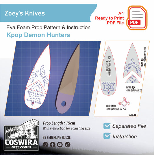 Prop Pattern: Zoey Knives from Kpop Demons Hunter Cosplay Template Blueprint PDF