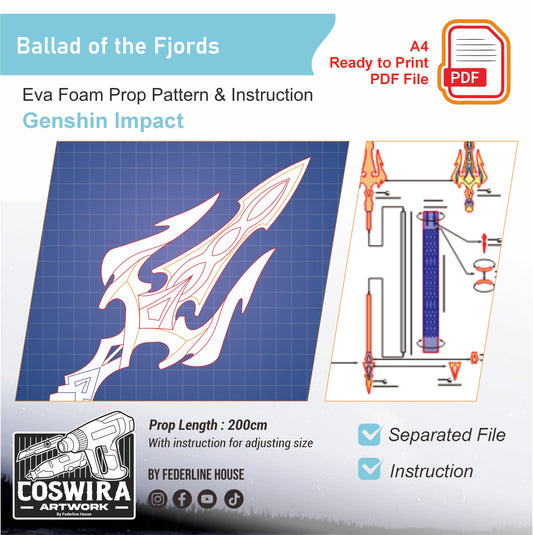 Ballad of the Fjords Prop Pattern Template – EVA Foam Pattern for Cosplay & DIY Builds Inspired by Genshin Impact