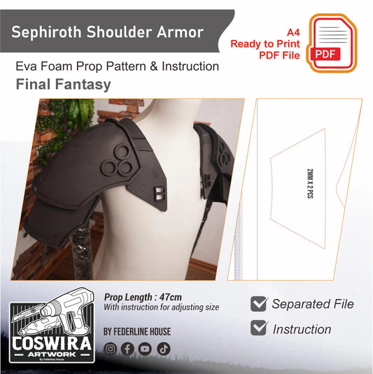 Prop Pattern: Sephiroth Shoulder Armor from Final Fantasy Cosplay Template Blueprint PDF