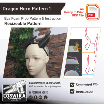 Prop Pattern: Dragon Horn 1 Basic Pattern Cosplay Template Blueprint PDF