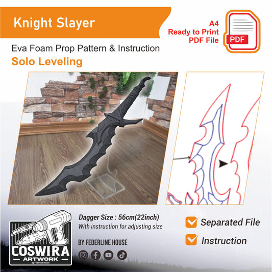 Prop Pattern: Knight Slayer Sword from Solo Leveling Cosplay Template Blueprint PDF