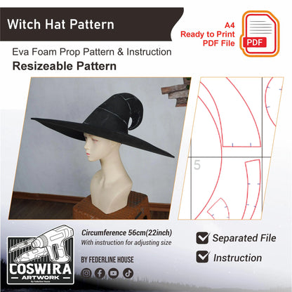 Prop Pattern: Curly Witch Hat Base Pattern Cosplay Template Blueprint PDF