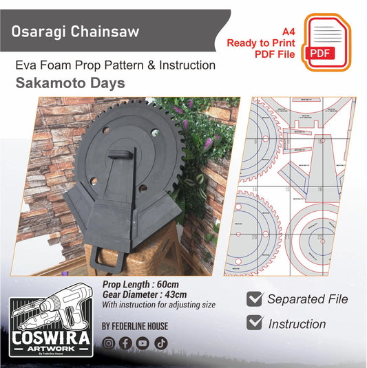 Prop Pattern: Osaragi Chainsaw from Sakamoto Days Cosplay Template Blueprint PDF
