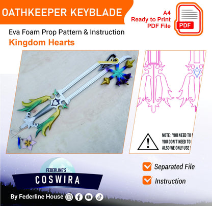 Prop Pattern: Oathkeeper Keyblade from Kingdom Hearts Cosplay Template Blueprint PDF