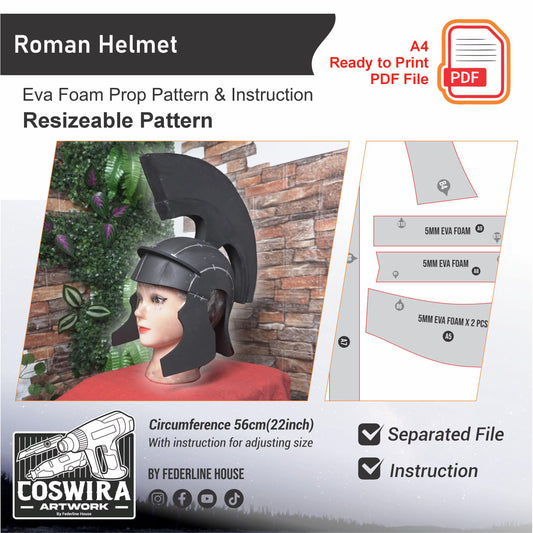 Basic Eva Foam Pattern: Roman Helmet Cosplay Template Blueprint PDF