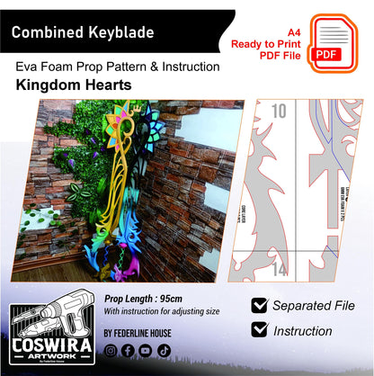 Prop Pattern: Combined Keyblade from Kingdom Hearts Cosplay Template Blueprint PDF