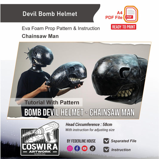 Bomb Devil Helmet Prop Pattern Template – EVA Foam Pattern for Cosplay & DIY Builds Inspired by Chainsaw Man