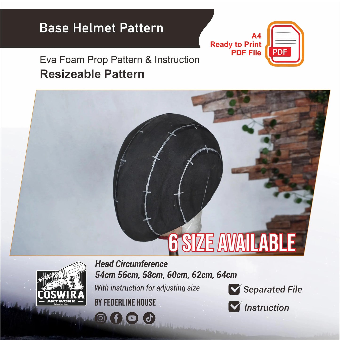 Prop Pattern: Base Helmet Pattern Base Cosplay Template Blueprint PDF