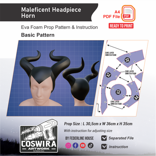 Maleficent Headpiece Horn Prop Pattern Template – EVA Foam Pattern for Cosplay and DIY Builds Inspired by Dark Fantasy Style
